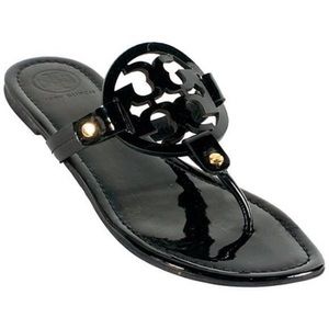 TORY BURCH MILLER BLACK PATENT SANDALS 9M